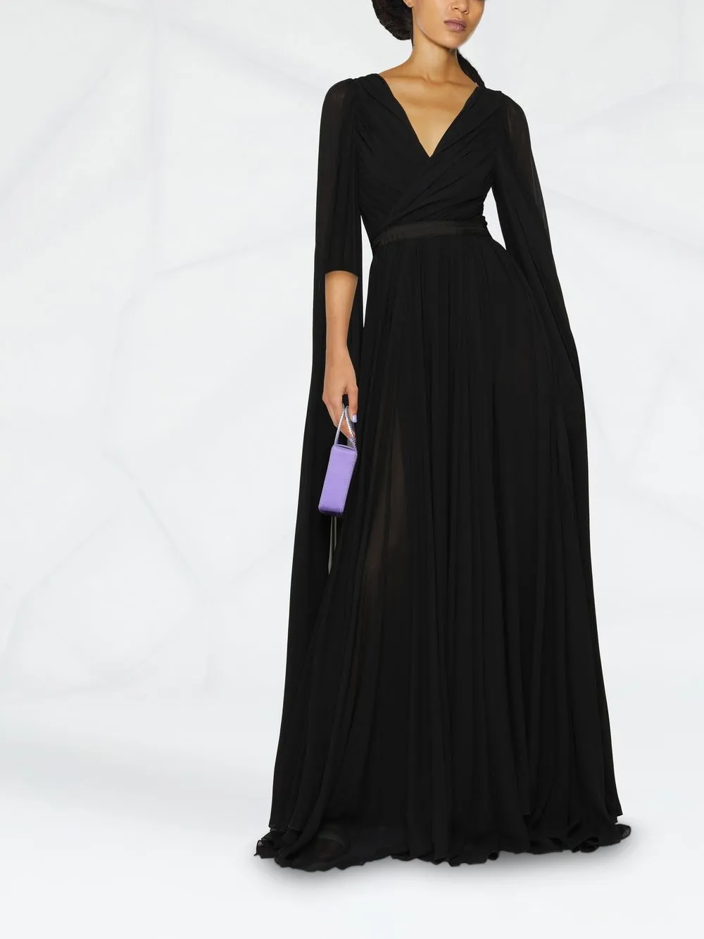 v neck gown with sleeves