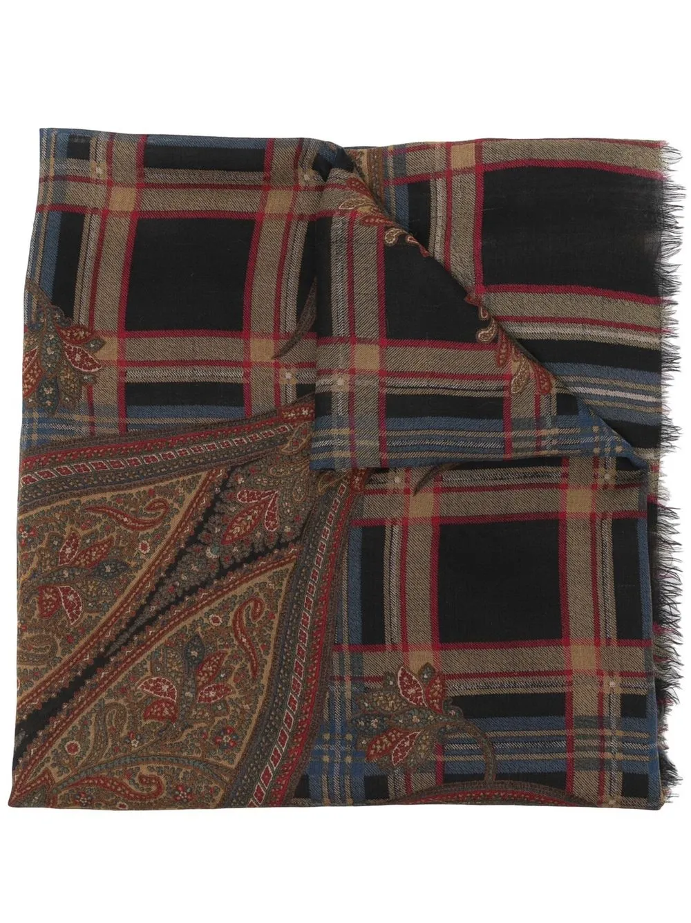 Pre-owned Saint Laurent 1970s Check Paisley-print Scarf In Brown