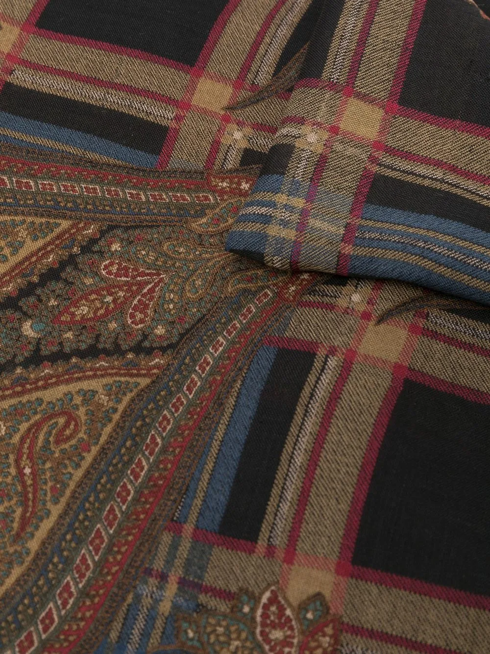 Pre-owned Saint Laurent 1970s Check Paisley-print Scarf In Brown