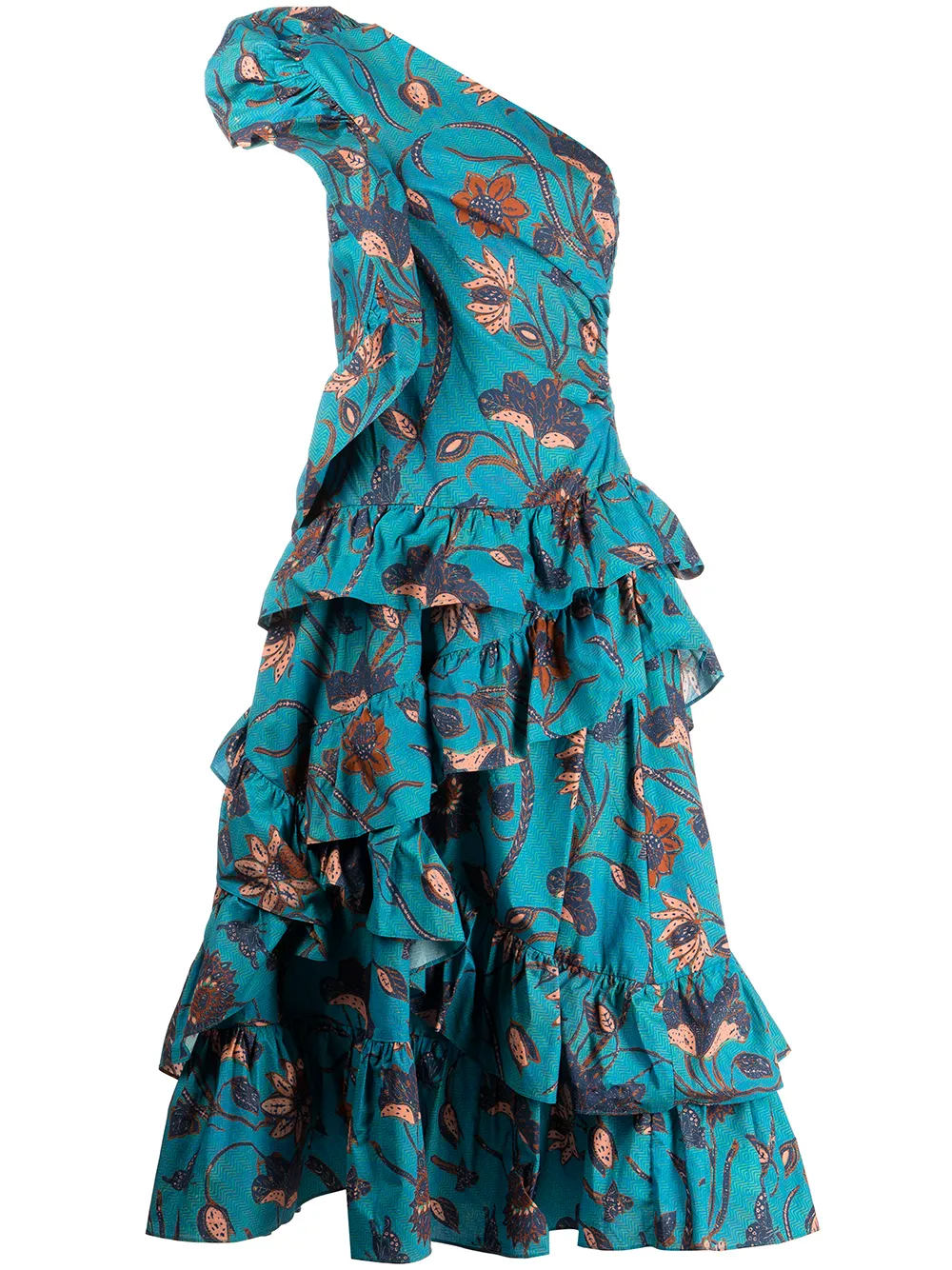 

Ulla Johnson vestido con estampado floral y panel de volantes - Azul