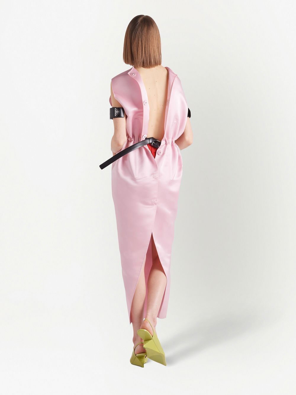 prada ruched satin midi dress - pink