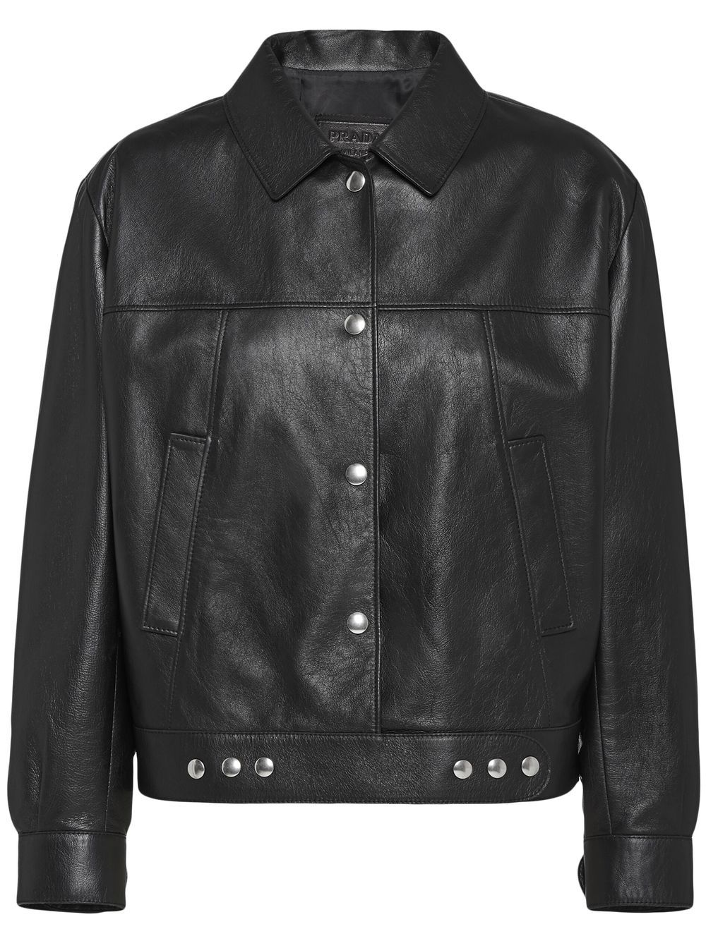 cropped buttoned leather jacket