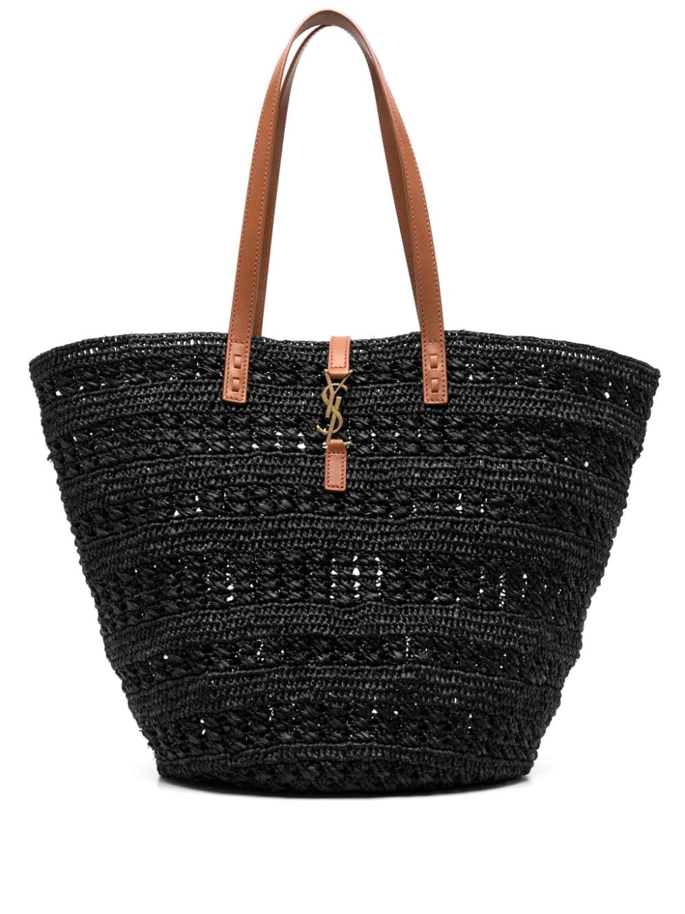 Saint Laurent Black Raffia Tote Bag With Monogram In Schwarz | ModeSens