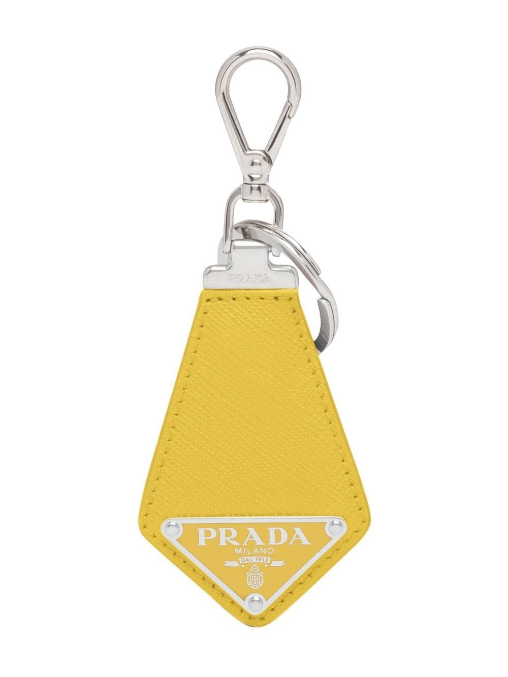 Prada Logo Plaque Keychain In Yellow