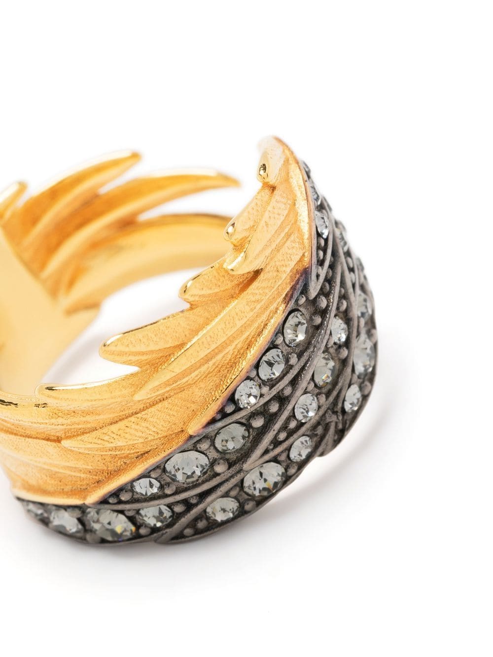 Shop Zadig & Voltaire Feathered Crystal-embellished Ring In Gold