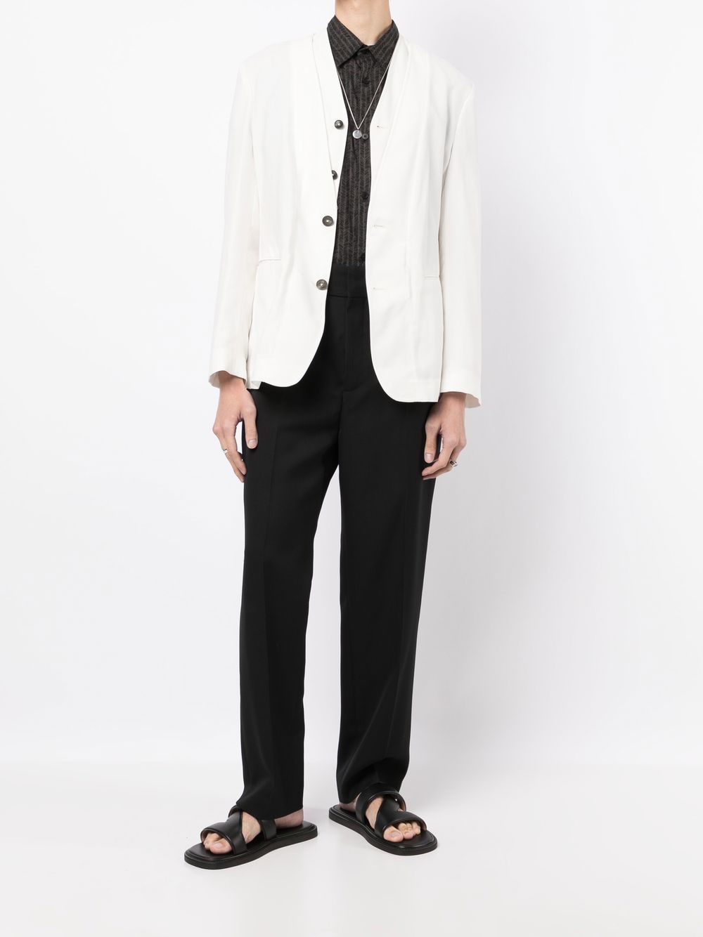 Shop Emporio Armani Collarless Single-breasted Blazer In Weiss