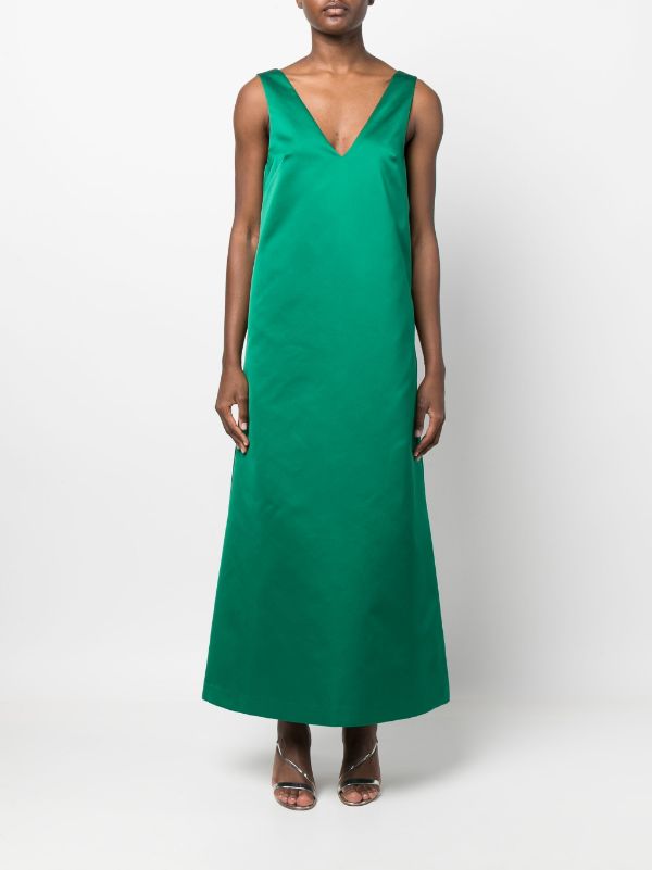 green satin shift dress