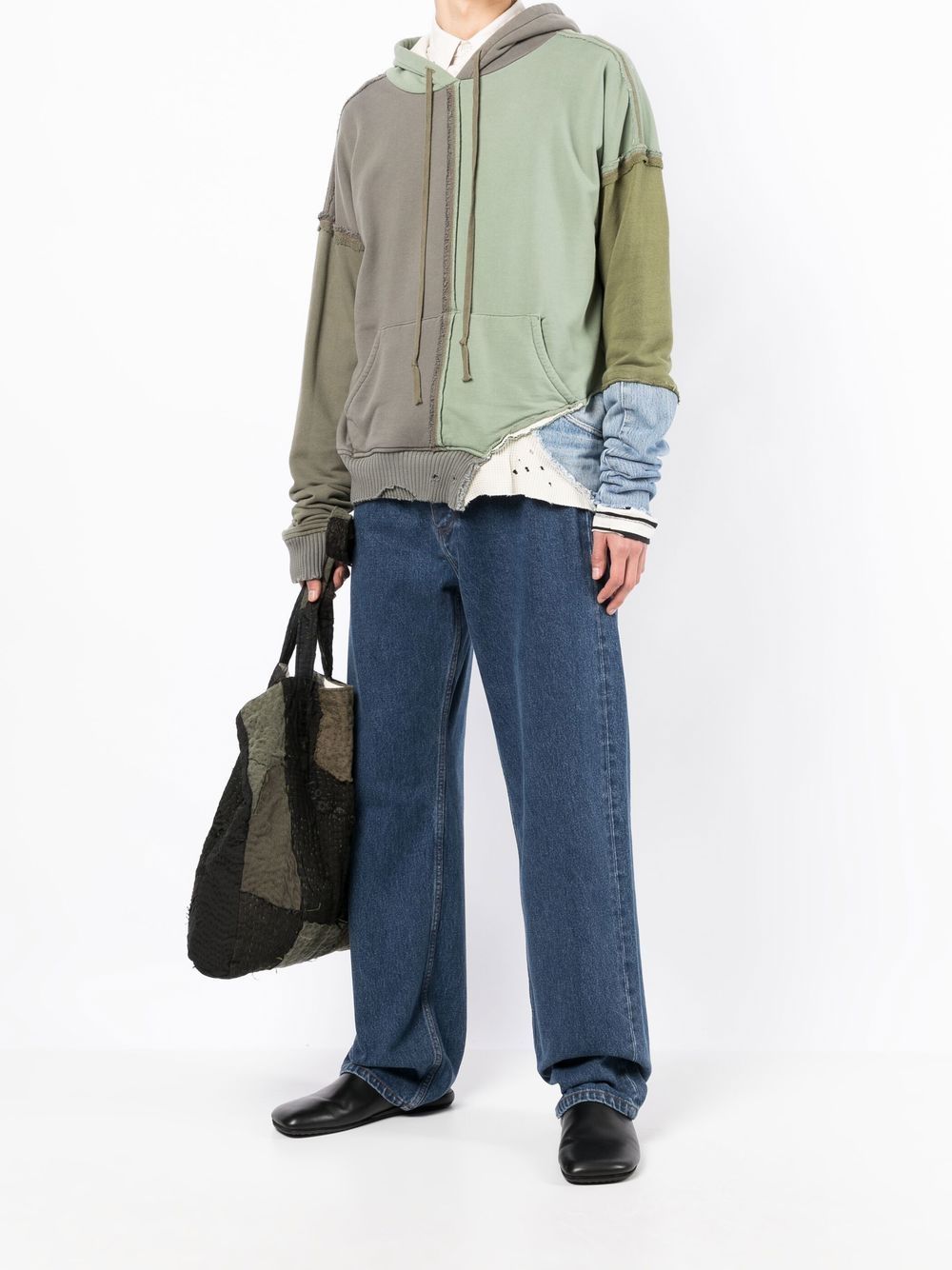 Greg Lauren Hoodie met colourblocking - Groen