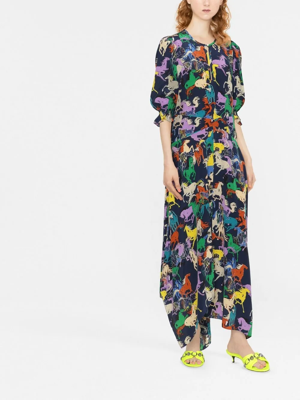 Zadig & Voltaire Ranage Horse Print Silk Crêpe De Chine Maxi Dress In Blue ModeSens