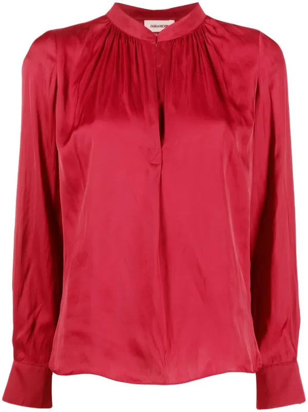 satin blouse red