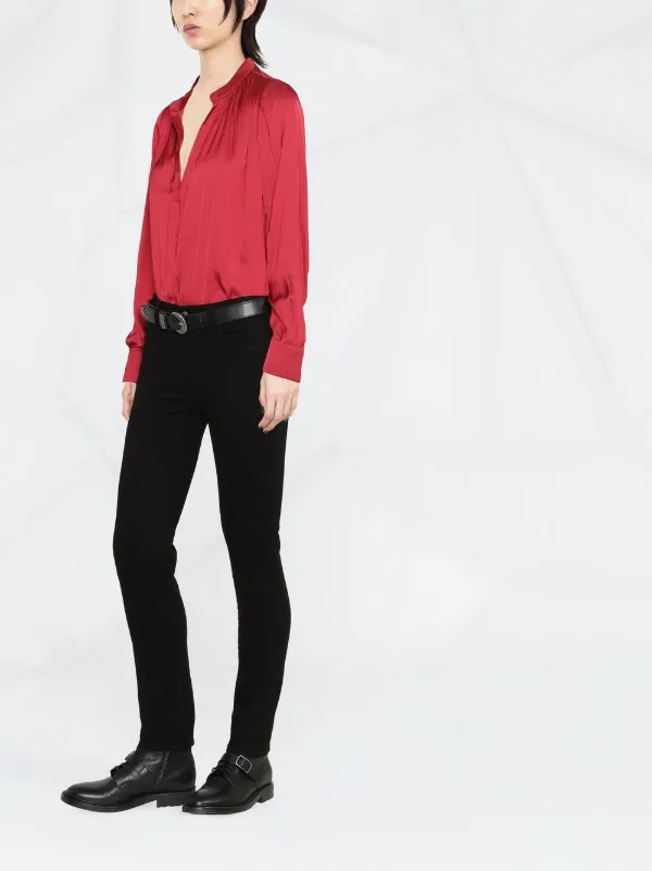 satin blouse red