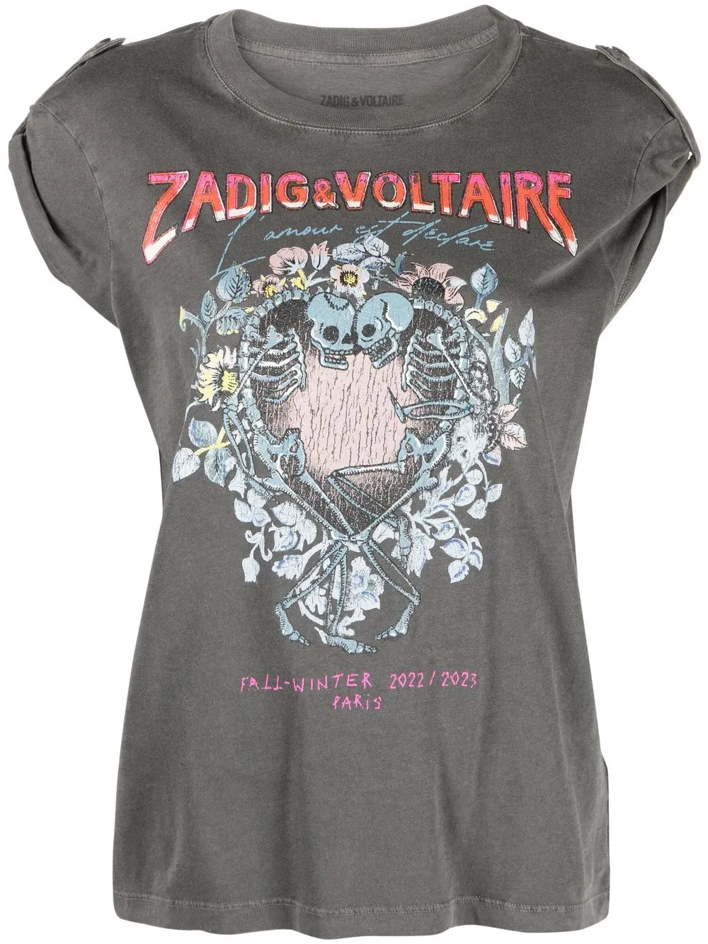 Zadig & Voltaire Skeleton-graphic Organic-cotton T-shirt In Carbone ...