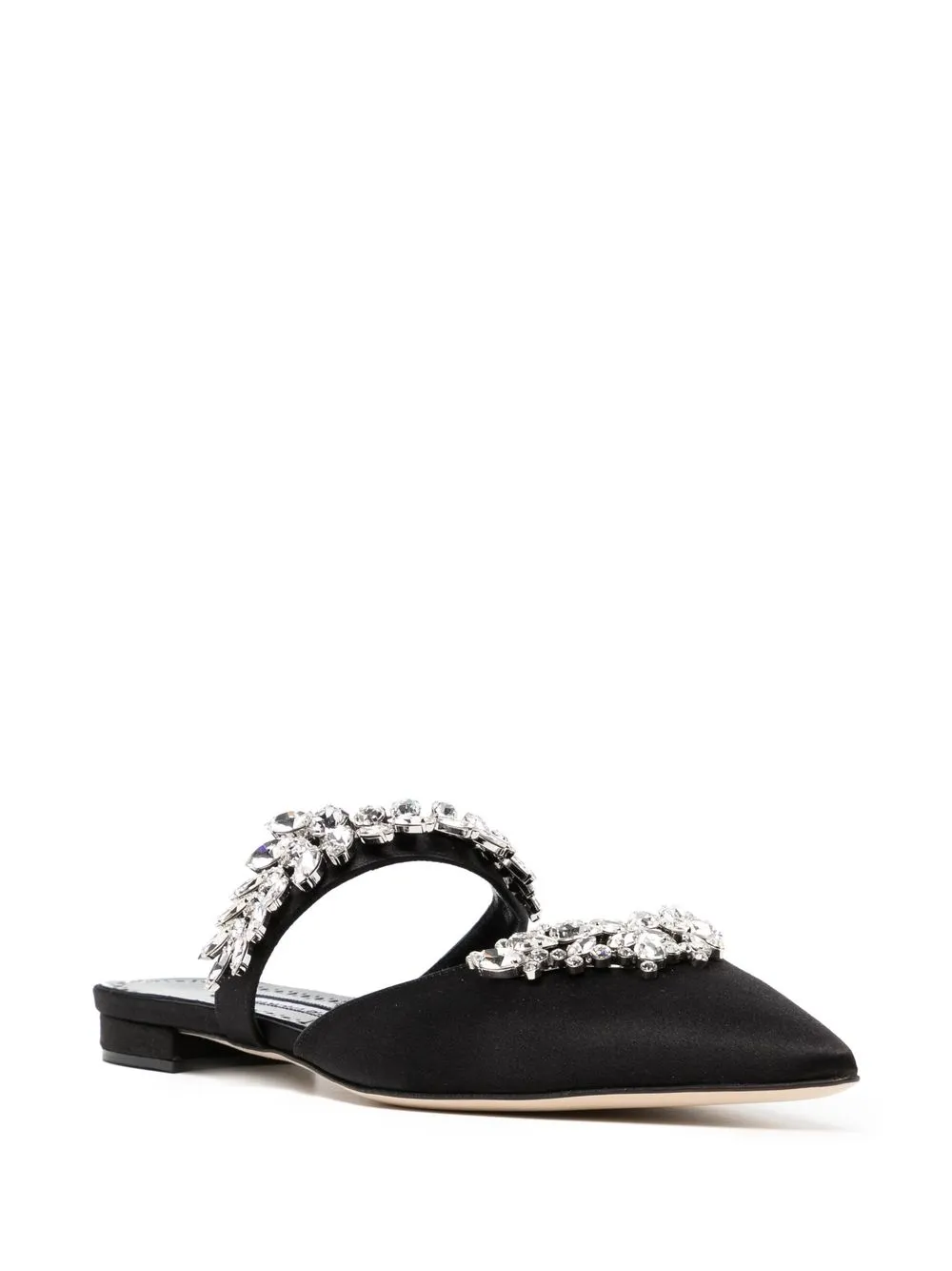 Manolo Blahnik Lurumflat Crystal-embellished Satin Mules In Black