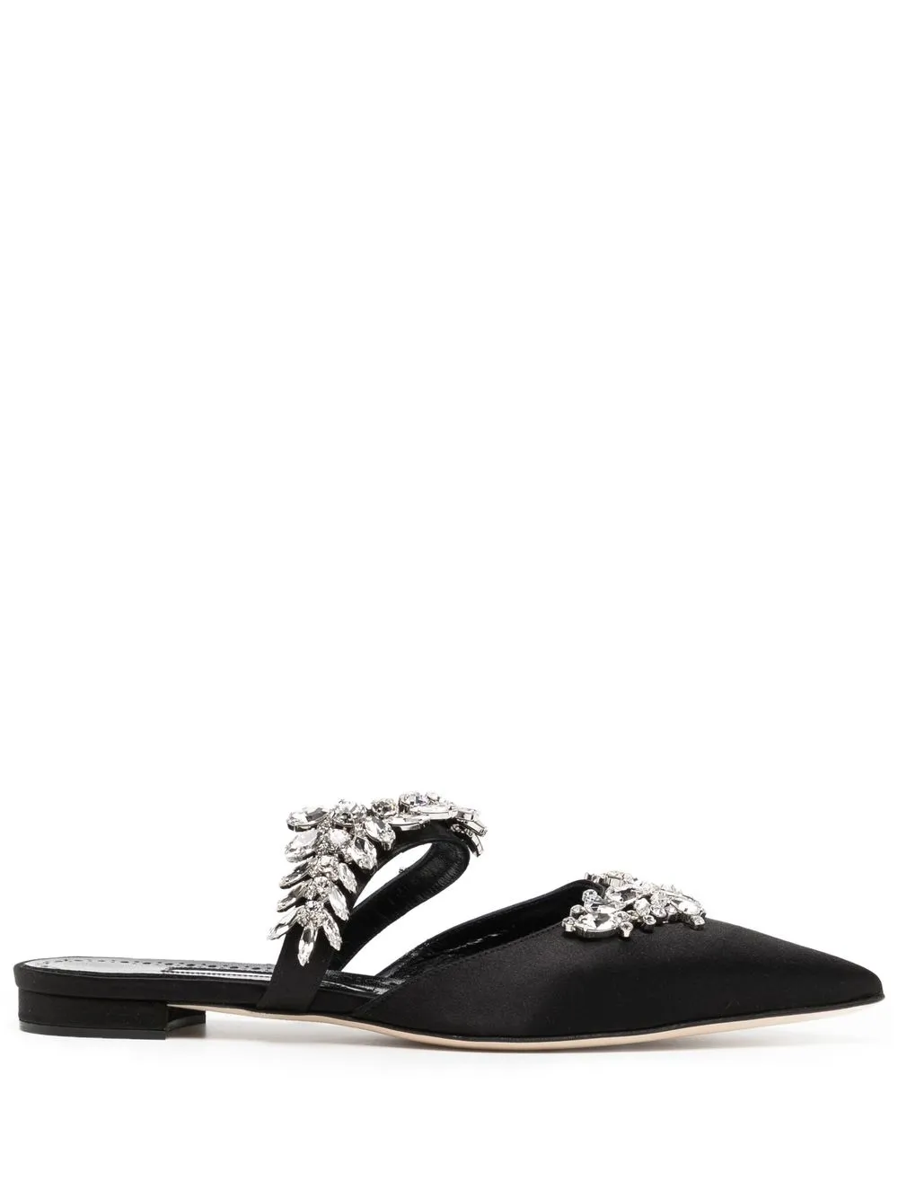 

Manolo Blahnik Lurumflat crystal-embellished satin mules - Black