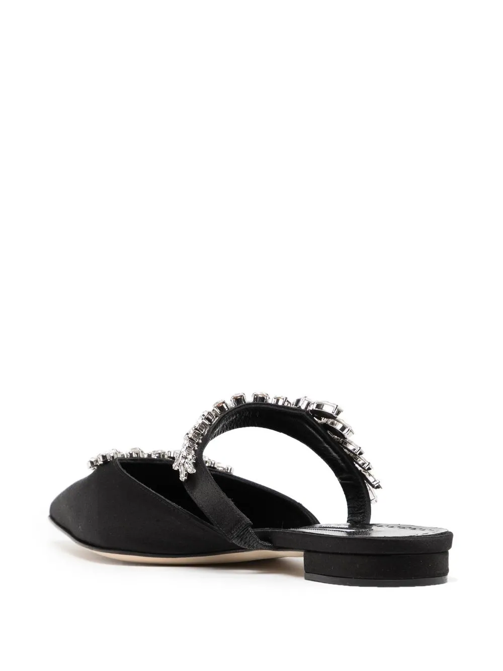 Manolo Blahnik Lurumflat Crystal-embellished Satin Mules In Black