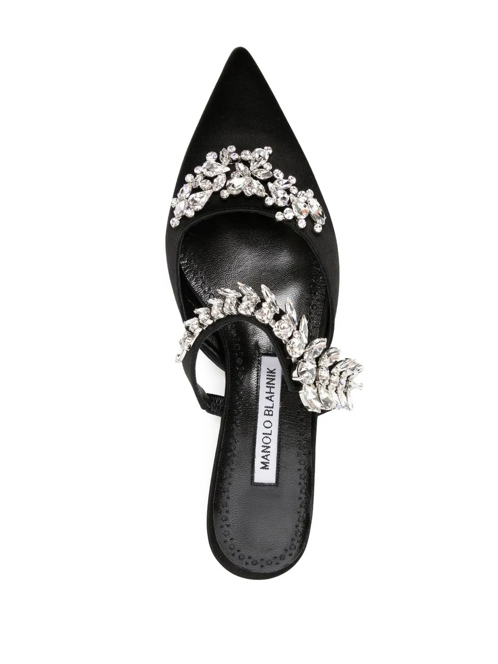 Manolo Blahnik Lurumflat Crystal-embellished Satin Mules In Black