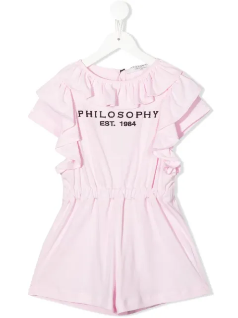 Philosophy Di Lorenzo Serafini Kids embroidered-logo ruffled playsuit