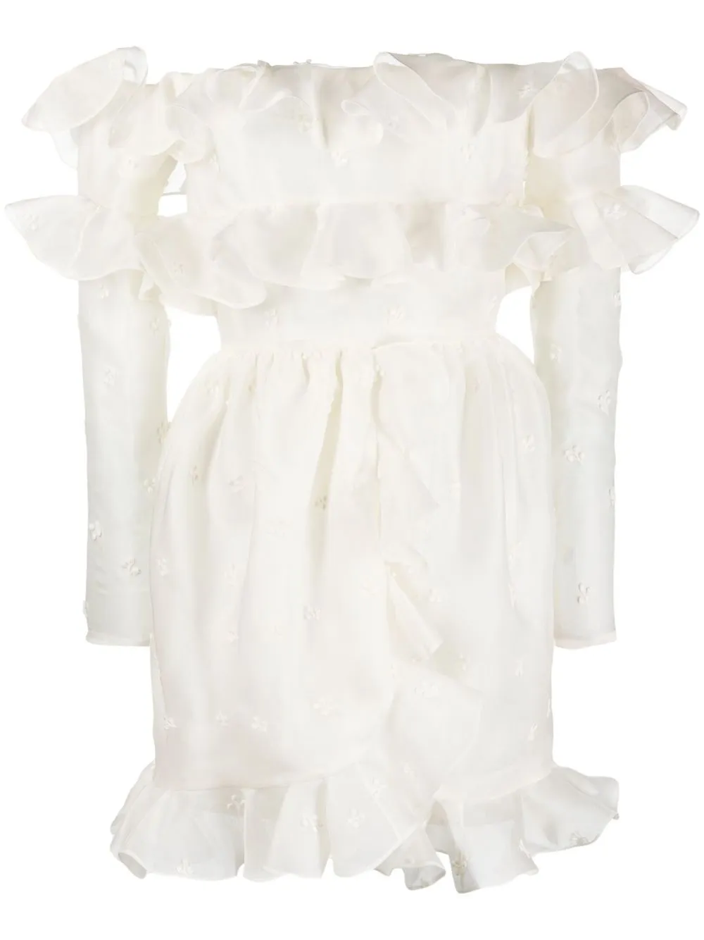 

Giambattista Valli off-shoulder ruffled silk minidress - Neutrals