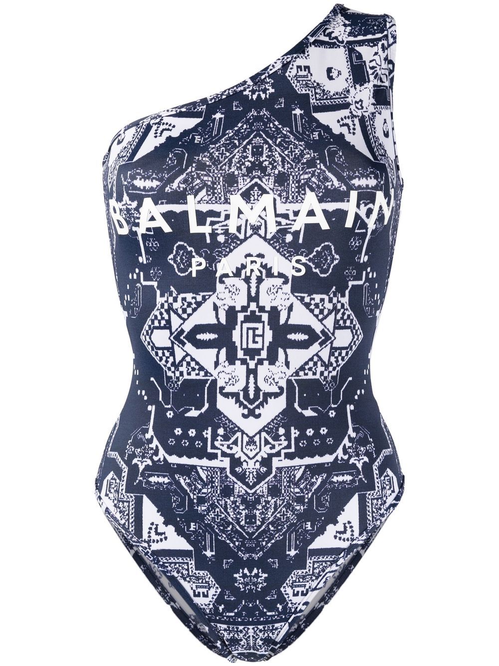 

Balmain traje de baño con logo estampado y tira en un hombro - Azul