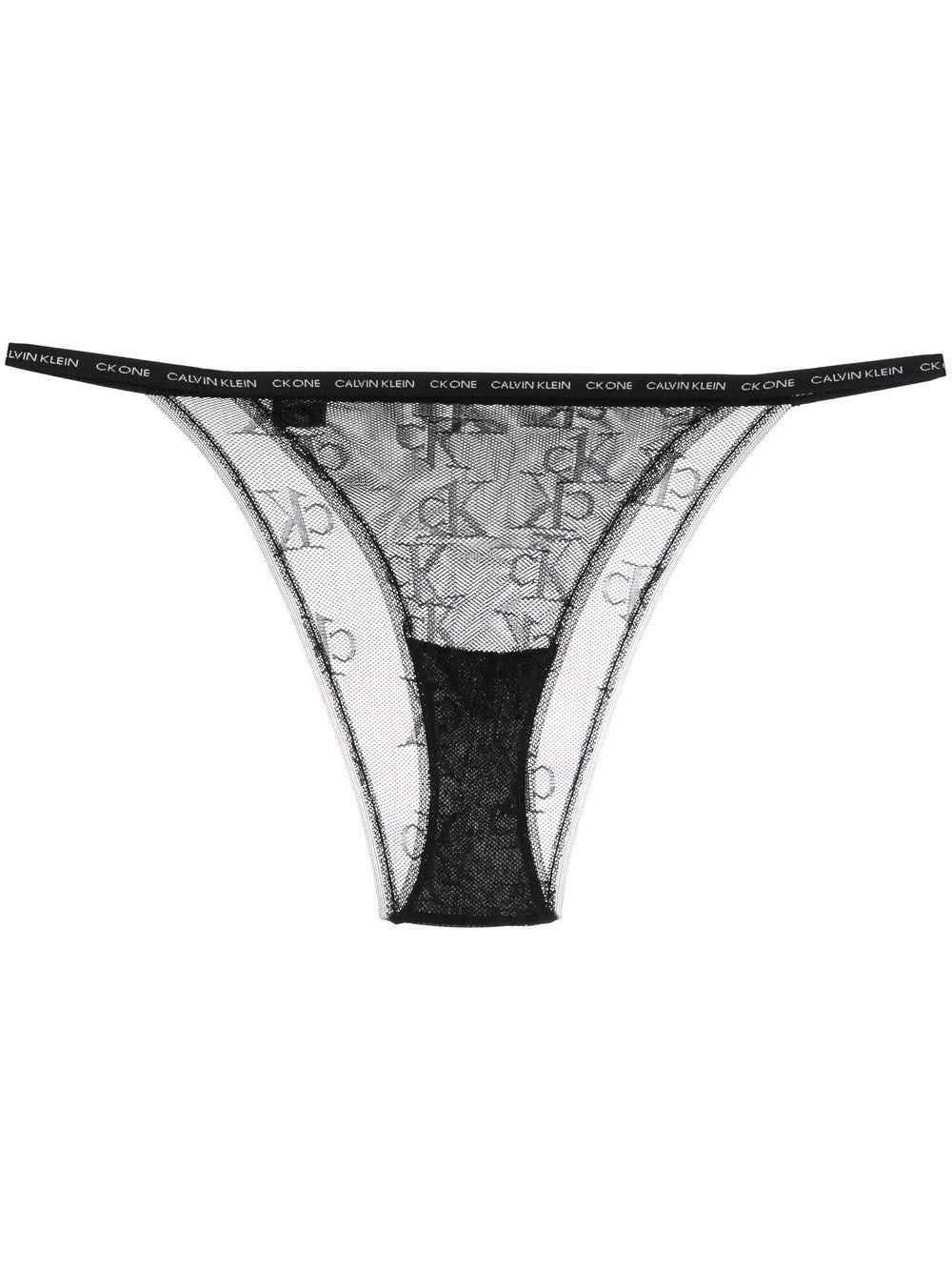 Calvin Klein Underwear Lace Logo-mesh Brazillian Briefs In Black