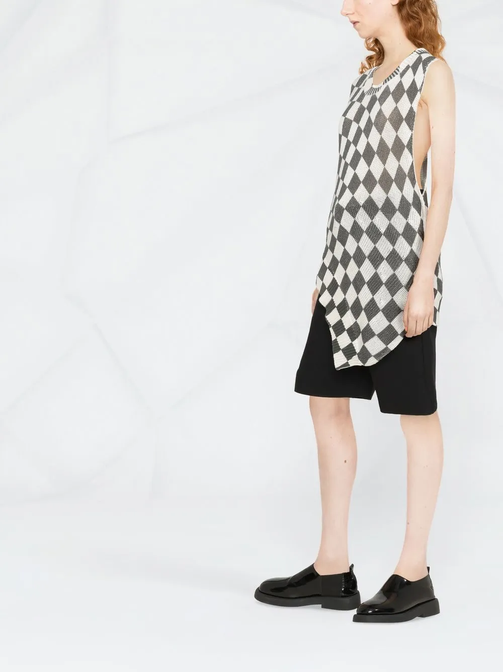 Shop Mm6 Maison Margiela Checkerboard-print Knitted Top In Weiss