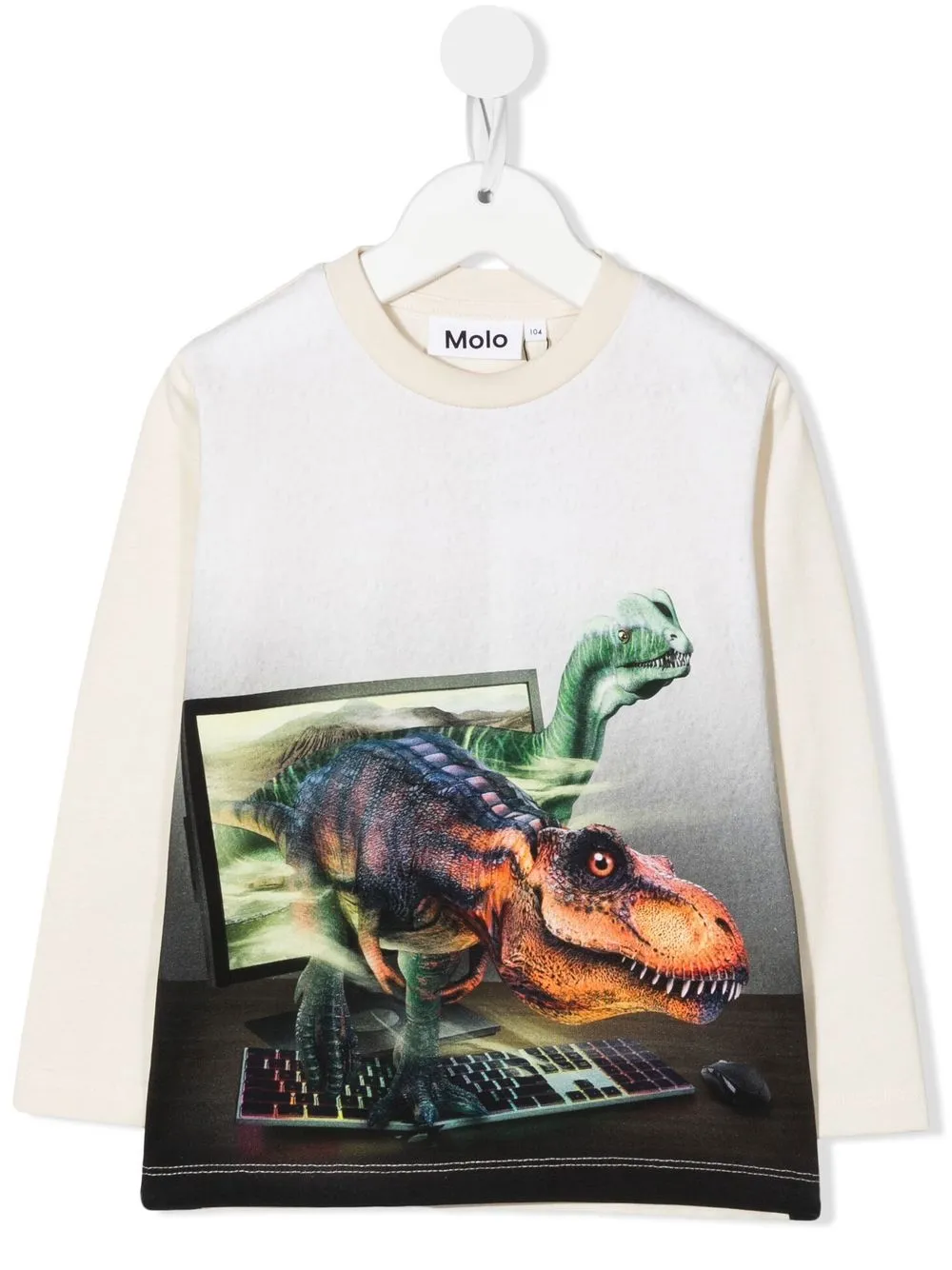Molo Kids' Dinosaur-print Long-sleeve Top In Neutrals