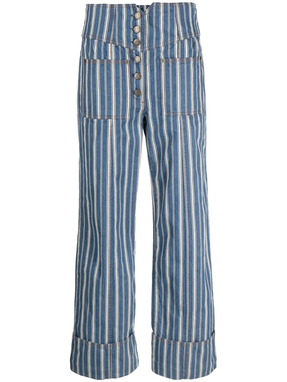 

Ulla Johnson pantalones de pana con rayas diplomáticas estampadas - Azul