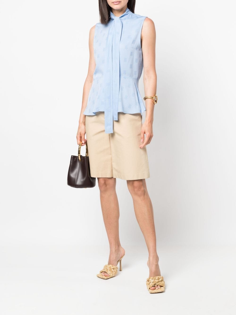 Shop Burberry Logo-jacquard Pussy-bow Blouse In Blau