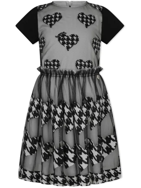 Simonetta houndstooth heart-patch skater dress