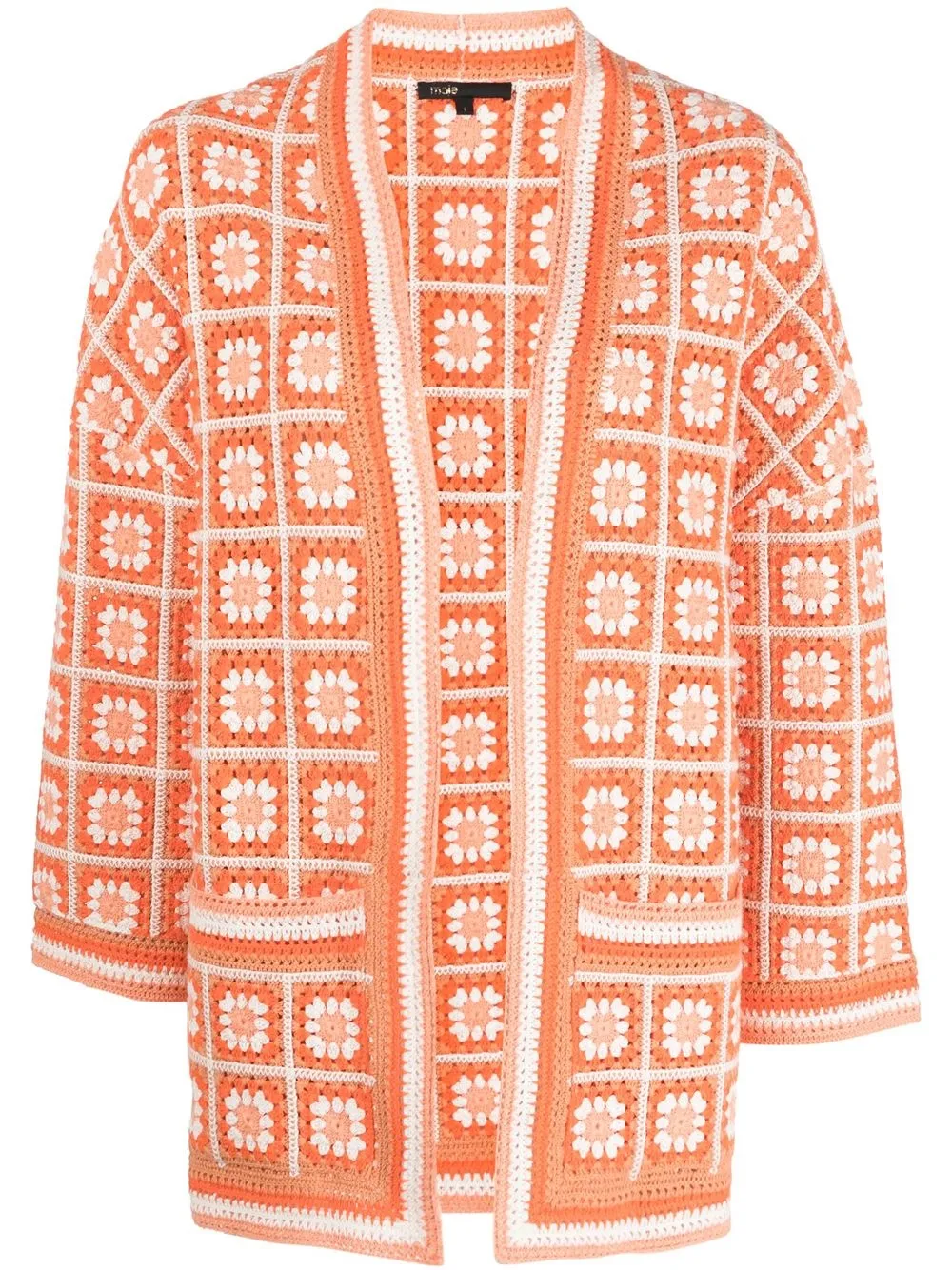 

Maje Mathiou patch-style crochet cardi-coat - Orange