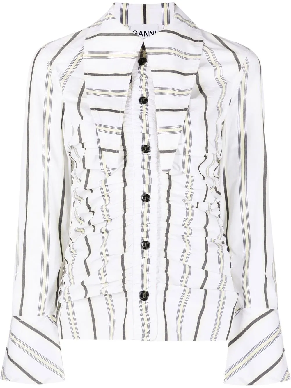 

GANNI striped ruched cotton shirt - White