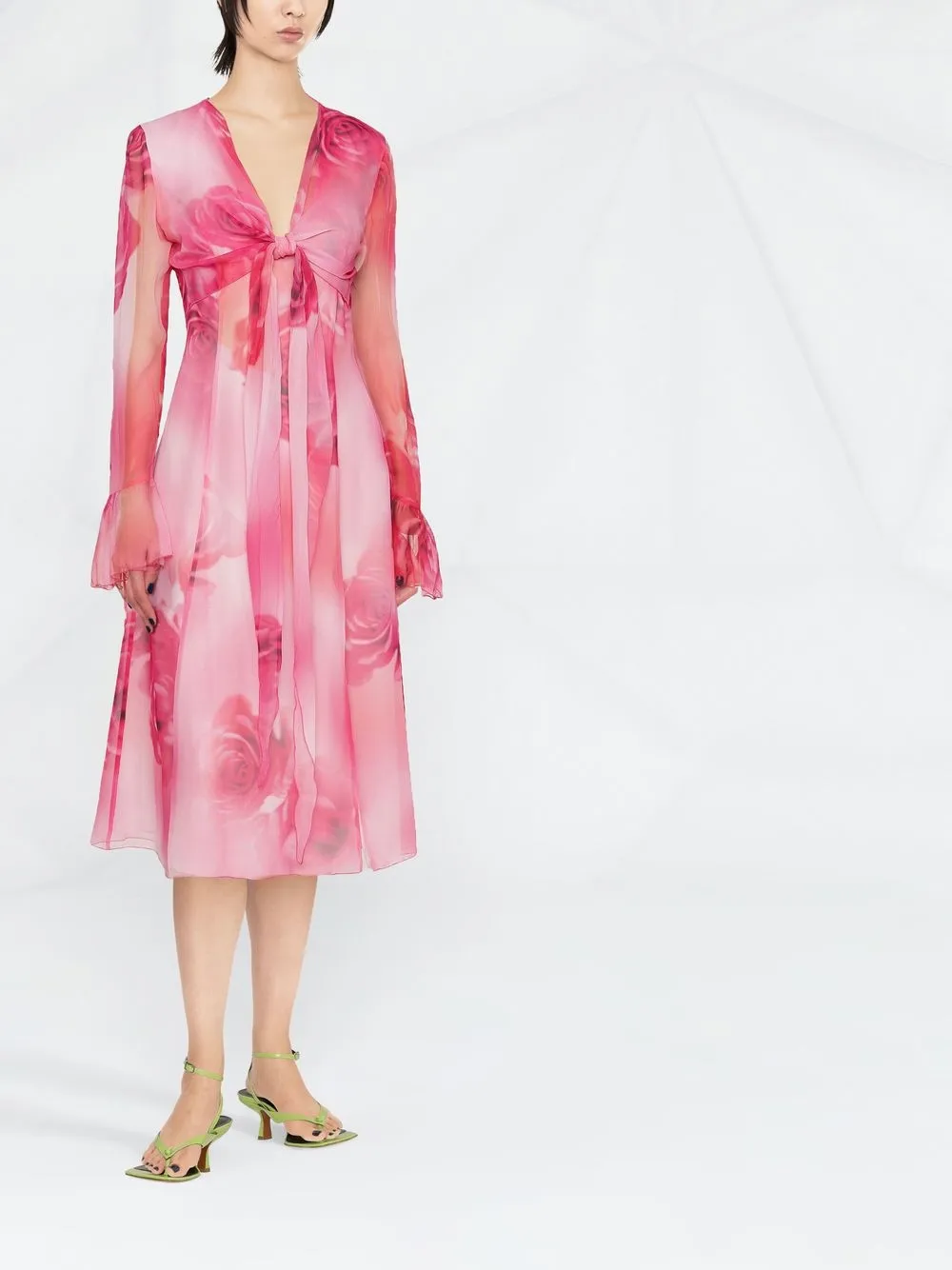 Blumarine Floralprint Tiefront Midi Dress In Pink ModeSens