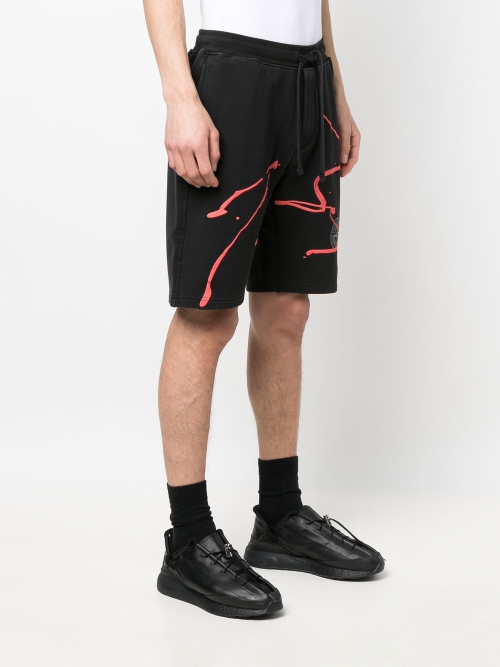 Shop Stone Island Ink Three Embroidered Fleece Shorts In Black