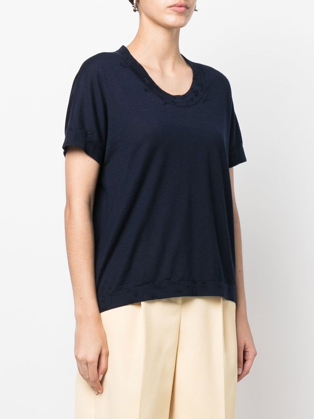 Shop Barrie Short-sleeve Cashmere Top In Blue