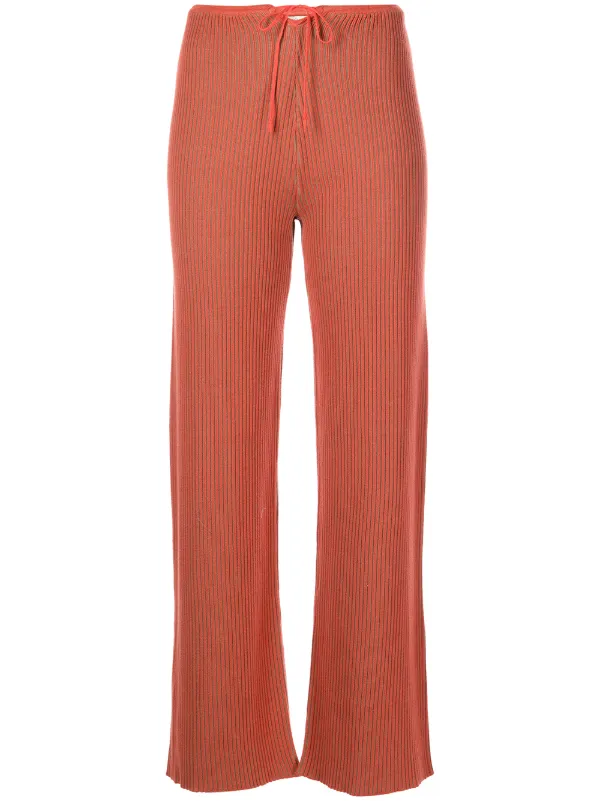Pantalones tejidos de canalé de pierna ancha