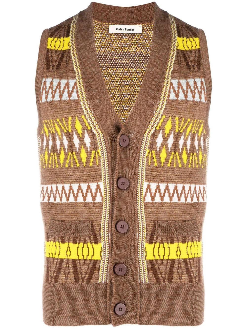Shop Wales Bonner Button-up Jumper Vest In Brown