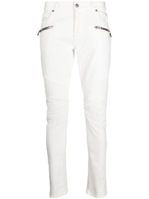 White biker jeans with on sale zippers