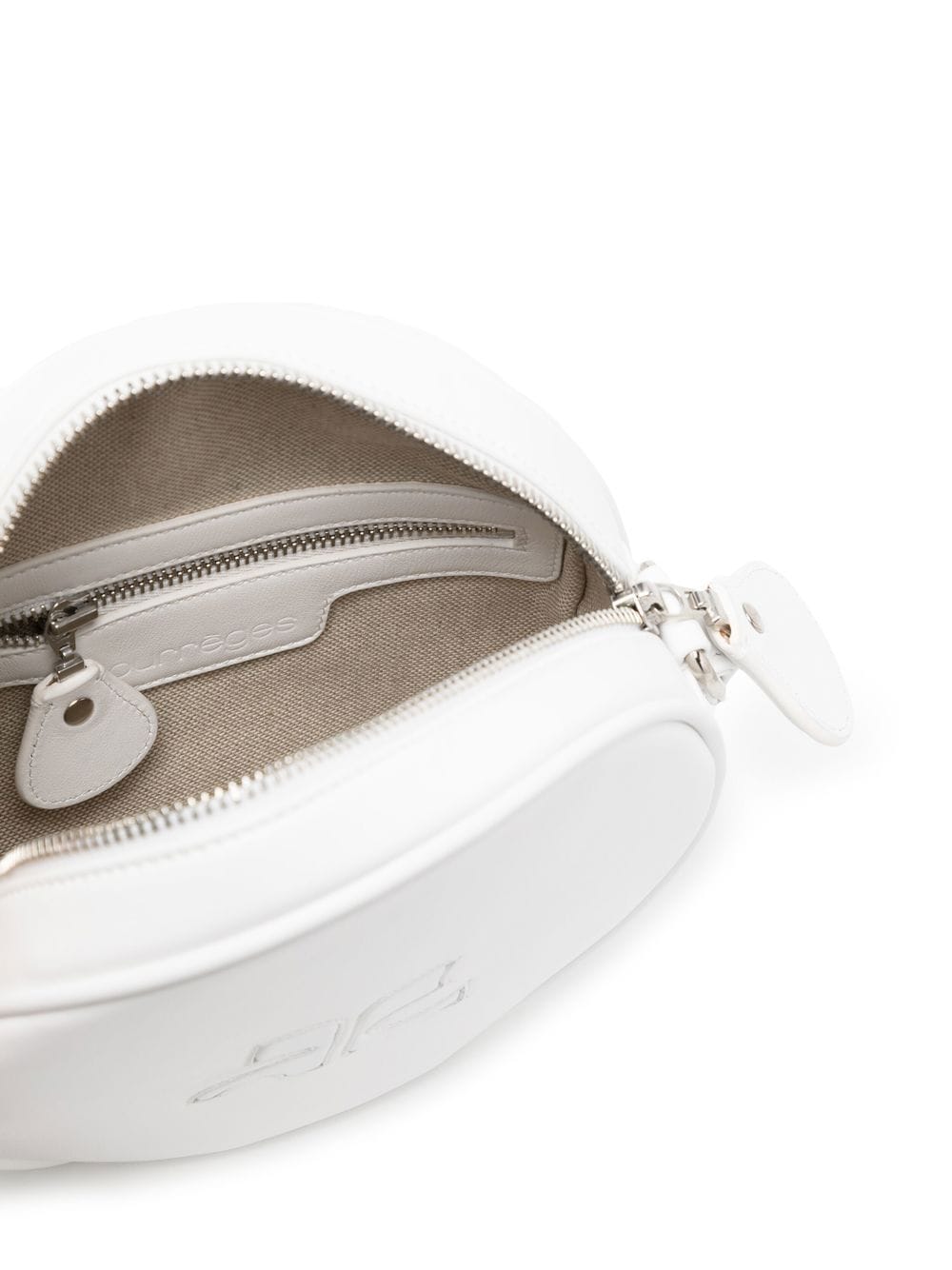 Shop Courrèges Round Leather Crossbody Bag In White