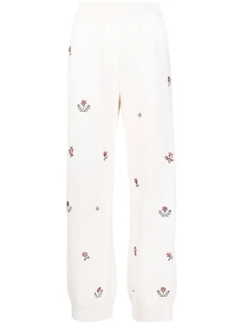 Barrie floral-embroidered cashmere trousers