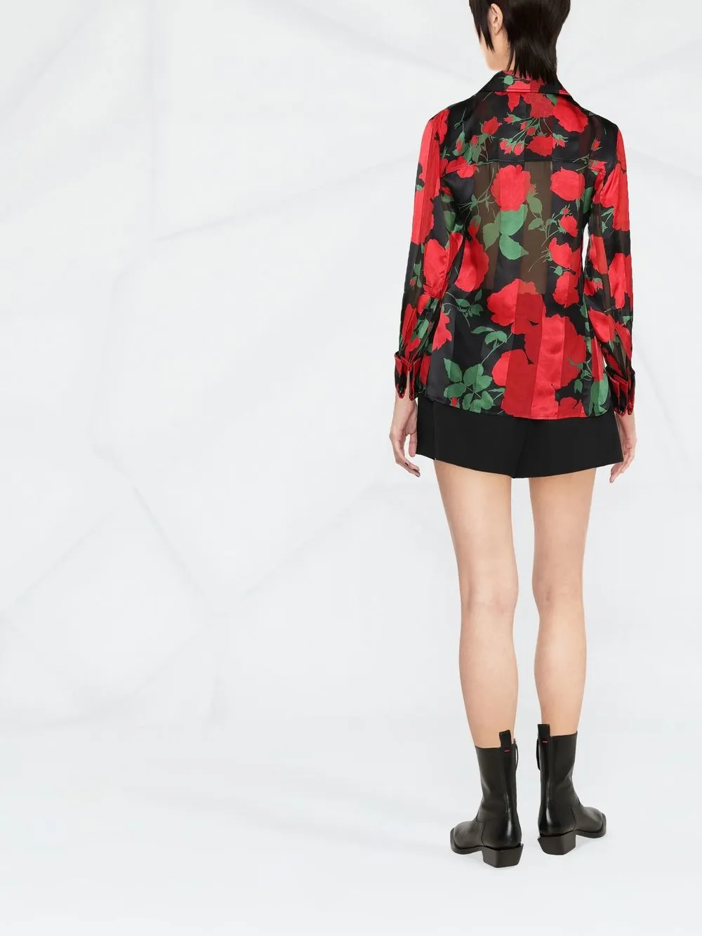 Saint Laurent Floral Print semi-sheer Blouse | Black | FARFETCH
