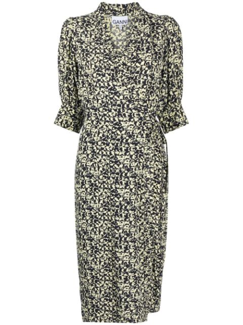 GANNI floral wrap midi dress Women