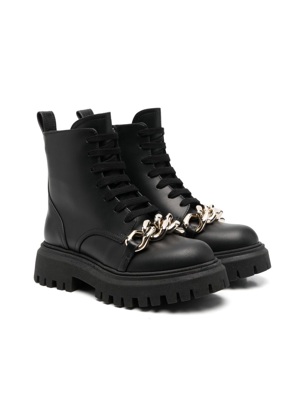 N°21 Kids' Chain-embellished Ankle Boots In Black