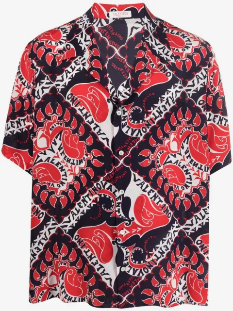 Valentino Garavani bandana-print short-sleeve silk shirt