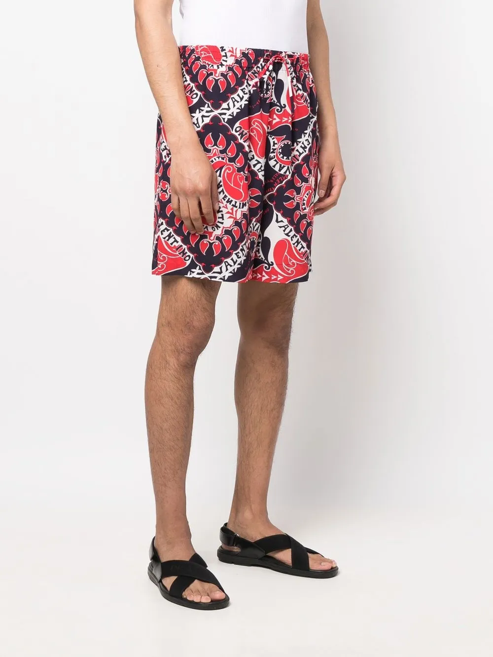 Shop Valentino Abstract-print Drawstring-waist Deck Shorts In Blue