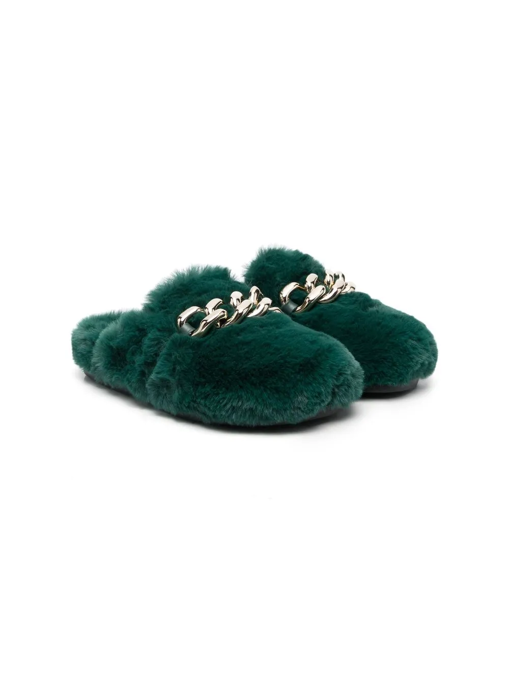 

Nº21 Kids chain-detail faux fur slippers - Green