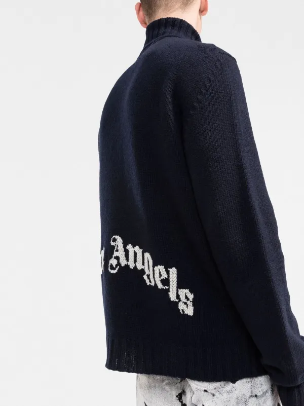 Palm Angels logo-knit roll-neck Jumper Blue FARFETCH IN