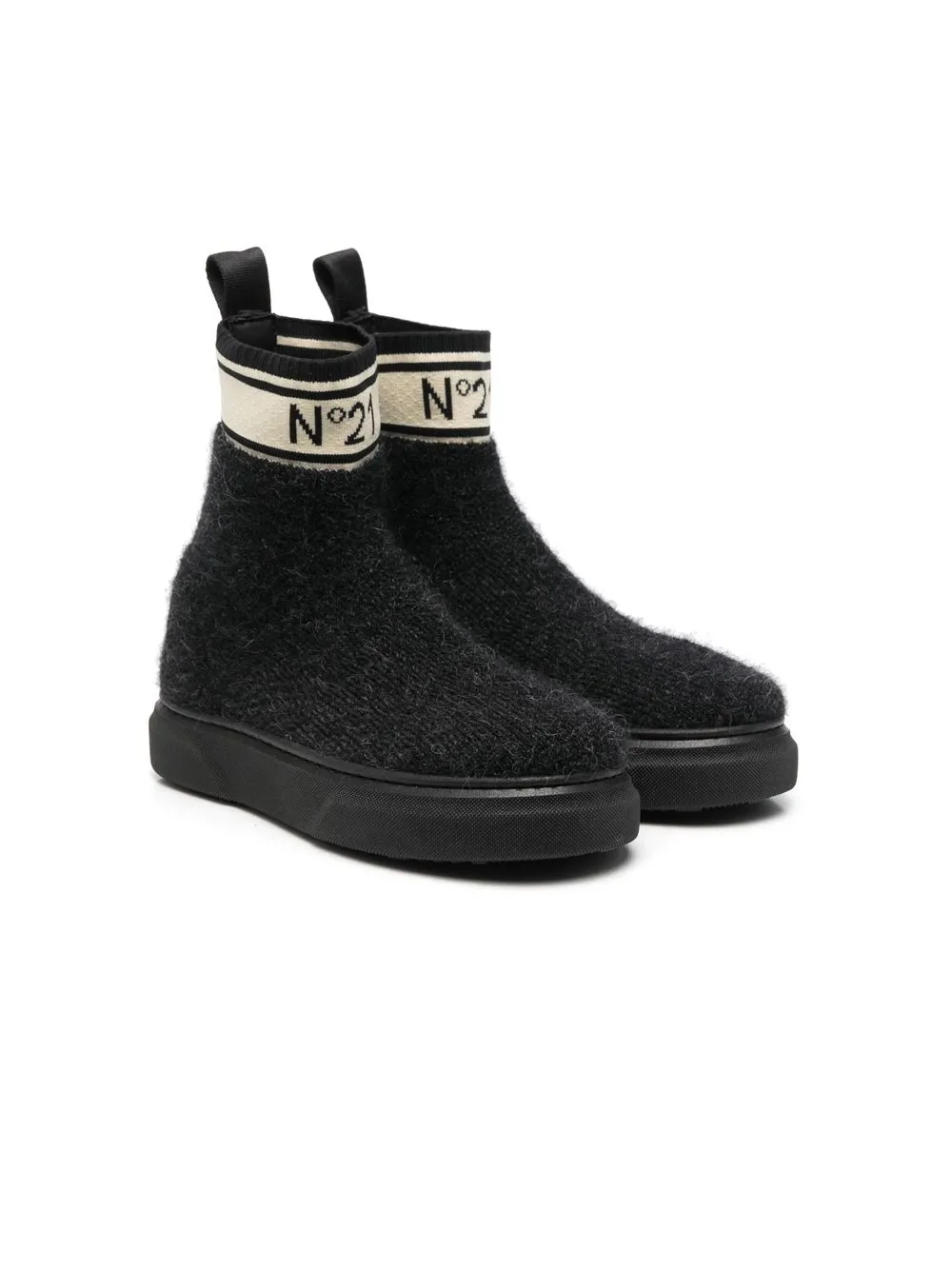 

Nº21 Kids TEEN logo-intarsia ankle boots - Black