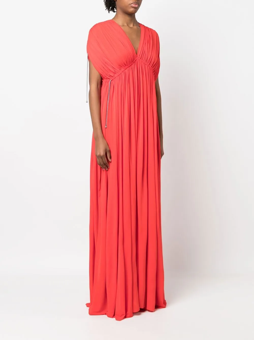 Lanvin V-neck Pleated Gown In Multi