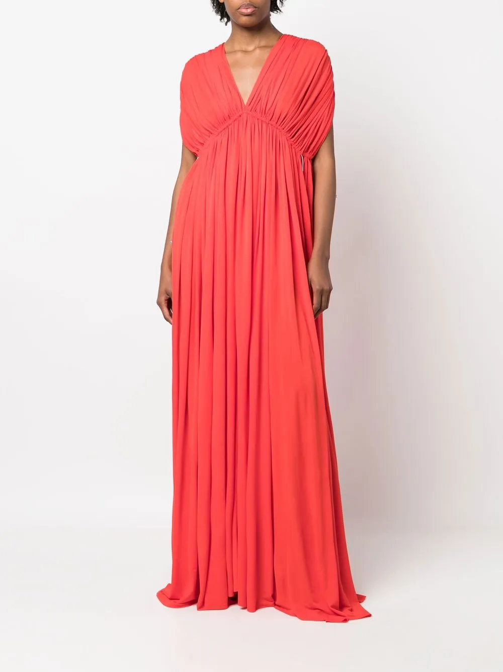 Lanvin V-neck Pleated Gown In Multi