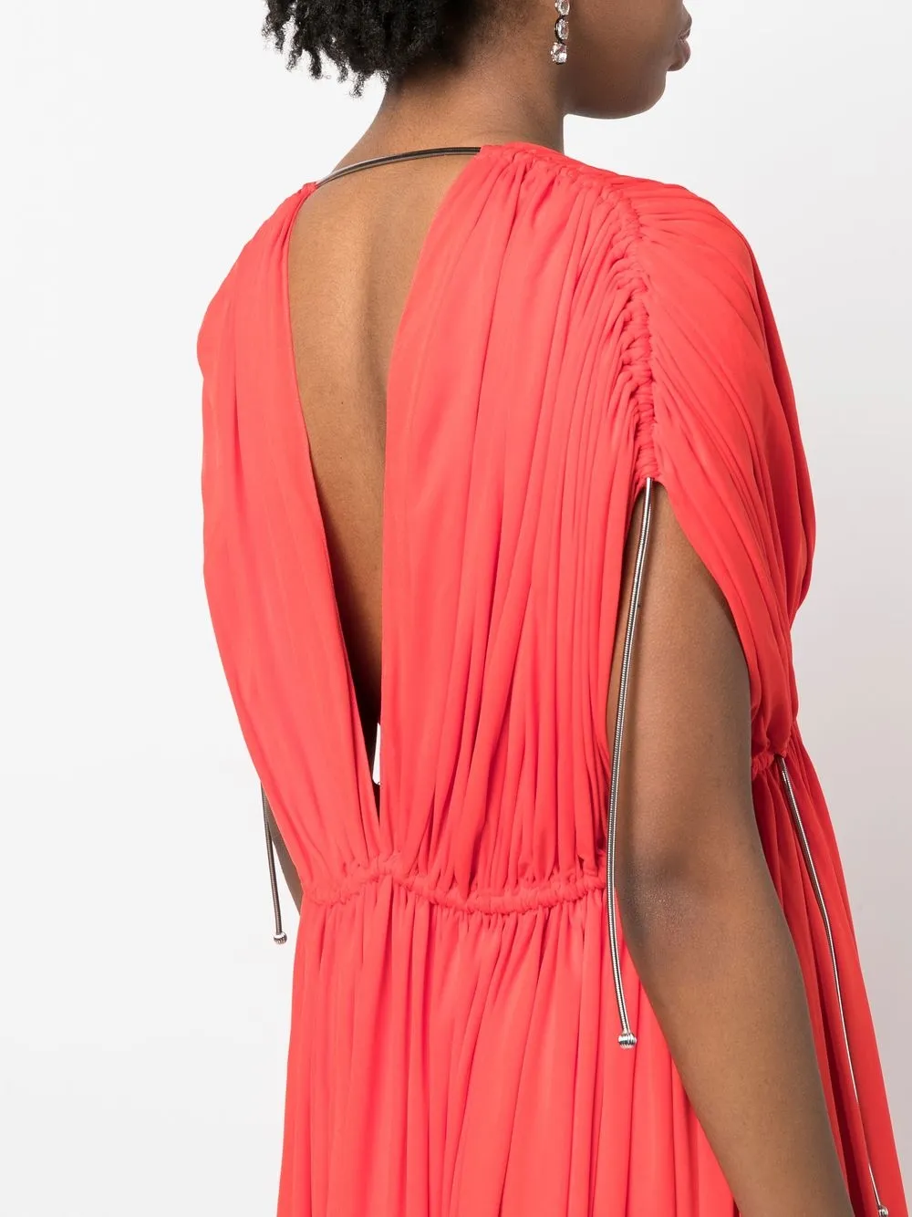 Lanvin V-neck Pleated Gown In Multi